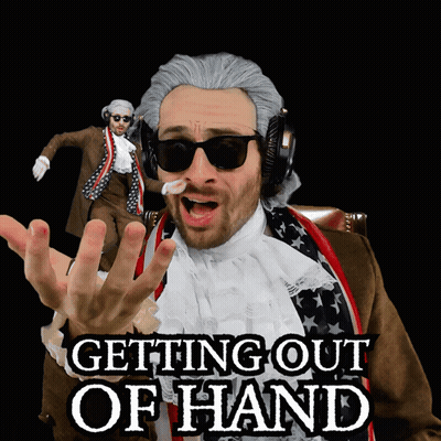 A Man In A Wig Is Wearing Headphones And Sunglasses And Says " Getting Out Of Hand " GIF