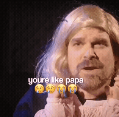 A Man In A Wig Says " You 'Re Like Papa " While Crying GIF