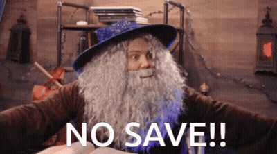 A Man In A Wizard Costume Has The Words No Save Written On His Face GIF