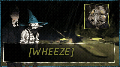 A Man In A Wizard Hat Stands Next To Another Man In A Suit And Tie With The Words Wheeze On The Bottom GIF