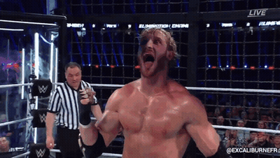 A Man In A Wrestling Ring With A Referee Behind Him And The Word Live On The Bottom GIF