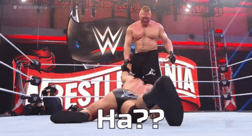 A Man In A Wrestling Ring With The Words Ha Written On The Bottom GIF