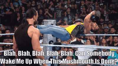 A Man In A Wrestling Ring With The Words Wake Me Up When This Mushmouth Is Done On The Bottom GIF