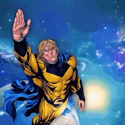 A Man In A Yellow And Black Superhero Costume GIF