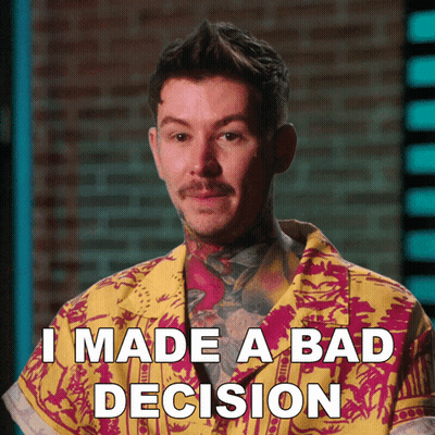 A Man In A Yellow And Red Shirt Says I Made A Bad Decision GIF