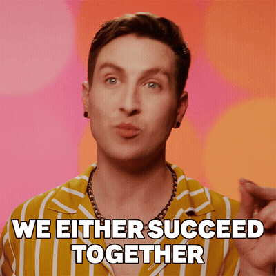 A Man In A Yellow And White Striped Shirt Is Saying We Either Succeed Together GIF