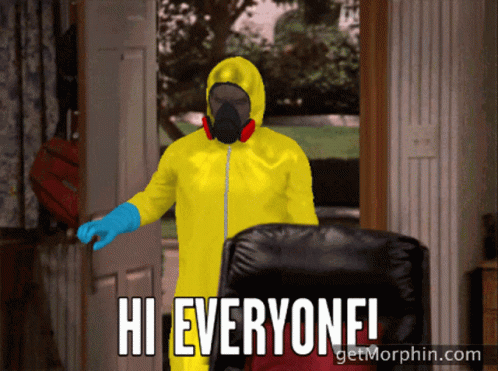 A Man In A Yellow Hazmat Suit Says Hi Everyone ! GIF