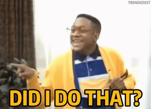 A Man In A Yellow Jacket Says " Did I Do That " While Pointing GIF