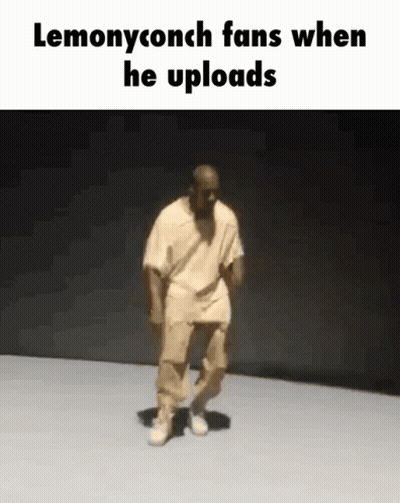 A Man In A Yellow Shirt Is Dancing In Front Of A Black Background . GIF