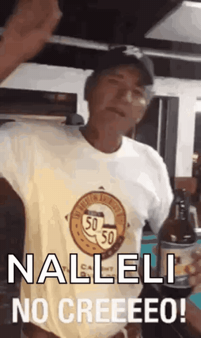 A Man In A Yellow Shirt Is Holding A Bottle Of Beer And Saying Nalleli No Creeeeeo . GIF