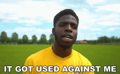 A Man In A Yellow Shirt Is Saying " It Got Used Against Me " GIF
