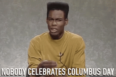 A Man In A Yellow Shirt Says Nobody Celebrates Columbus Day .. GIF