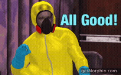 A Man In A Yellow Suit With The Words All Good Behind Him GIF
