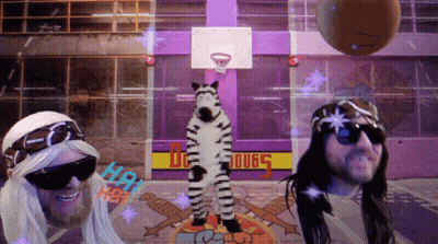 A Man In A Zebra Costume Stands In Front Of A Basketball Hoop And A Sign That Says Dc 006 5 GIF