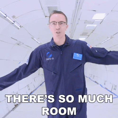 A Man In A Zero G Suit Says There 'S So Much Room In A Spaceship GIF