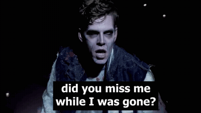 A Man In A Zombie Costume Is Saying `` Did You Miss Me While I Was Gone? '' GIF