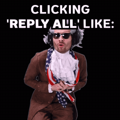 A Man In An American Flag Costume Says Clicking ' Reply All ' Like GIF