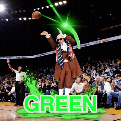 A Man In An American Flag Outfit Is Throwing A Basketball And The Word Green Is Visible GIF