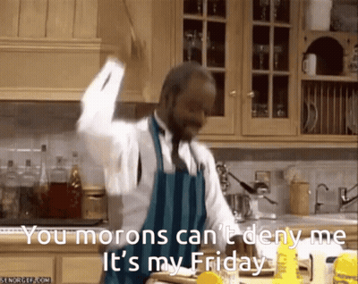 A Man In An Apron Dancing In A Kitchen With The Words You Morons Can 'T Deny Me GIF