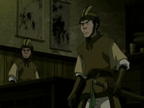 A Man In An Apron Holding A Large Sword GIF