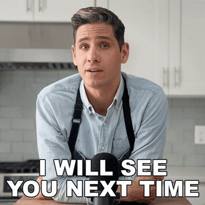 A Man In An Apron Is Sitting In Front Of A Microphone And Says I Will See You Next Time GIF