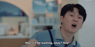A Man In An Apron Says Hey I 'Ll Be Waiting Okay ? Hey ! GIF