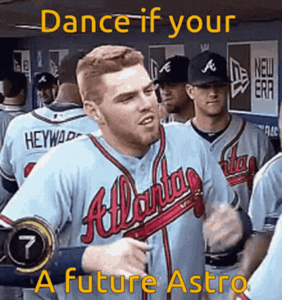 A Man In An Atlanta Braves Jersey Is Dancing GIF