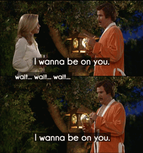 A Man In An Orange Robe Is Talking To A Woman And Says I Wanna Be On You Wait Wait Wait GIF