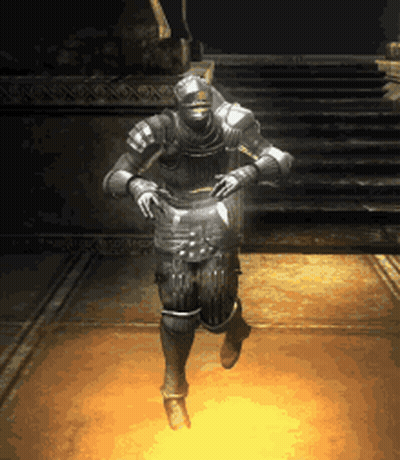 A Man In Armor Is Dancing In A Dark Room GIF