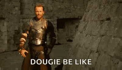 A Man In Armor Is Standing In Front Of A Stone Wall And Saying `` Doogie Be Like '' . GIF