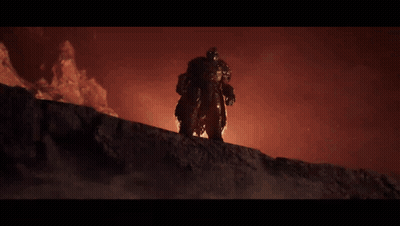 A Man In Armor Is Standing On Top Of A Rock GIF