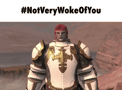 A Man In Armor Stands In Front Of A #Notverywokeofyou Sign GIF