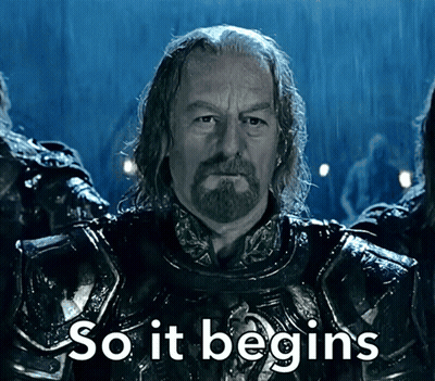 A Man In Armor With The Words So It Begins Written Below Him GIF