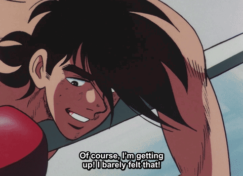 A Man In Boxing Gloves Is Saying Of Course I 'M Getting Up I Barely Felt That GIF