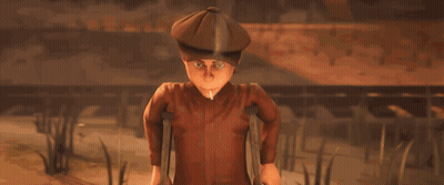 A Man In Crutches Is Walking With A Small Child GIF