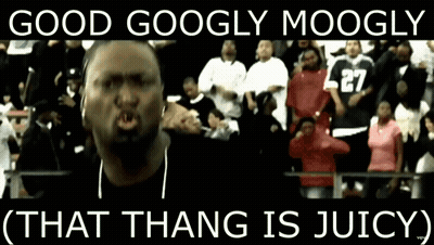 A Man In Front Of A Crowd With The Words Good Googly Moogly That Thang Is Juicy On The Bottom GIF