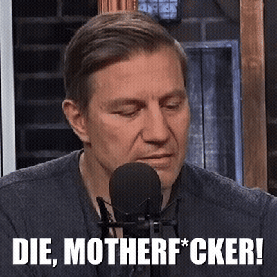 A Man In Front Of A Microphone With The Words Die Motherf * Cker GIF