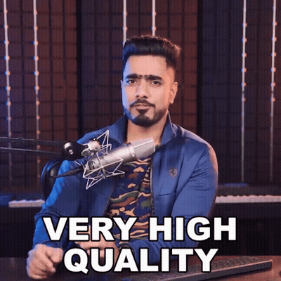 A Man In Front Of A Microphone With The Words Very High Quality Above Him GIF