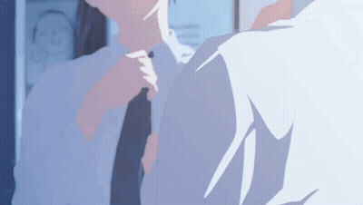 A Man Is Adjusting His Tie In Front Of A Mirror While Another Man Looks On . GIF
