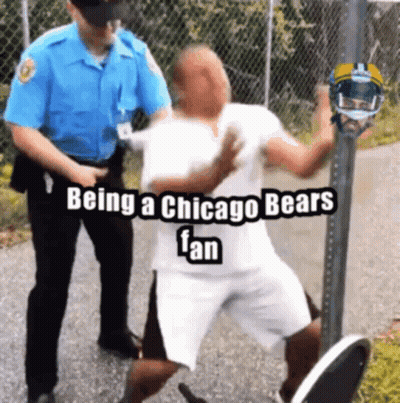 A Man Is Being Arrested By A Police Officer For Being A Chicago Bears Fan GIF