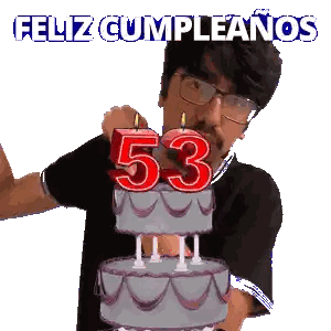 A Man Is Blowing Out A Candle On A Birthday Cake With The Number 53 On It Sticker