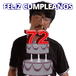 A Man Is Blowing Out A Candle On A Birthday Cake With The Number 72 On It Sticker