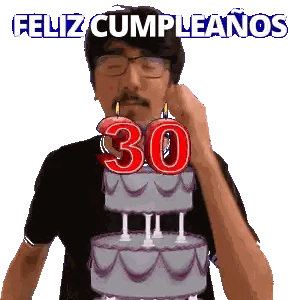 A Man Is Blowing Out Candles On A Cake With The Number 30 On It Sticker
