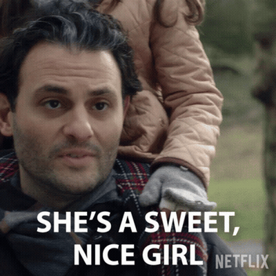 A Man Is Carrying A Little Girl On His Shoulders And Says " She 'S A Sweet Nice Girl " GIF