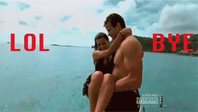 A Man Is Carrying A Woman In His Arms With The Words Lol Bye Behind Them GIF