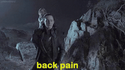 A Man Is Carrying A Woman On His Shoulders And The Words `` Back Pain '' Are Written On The Screen . GIF