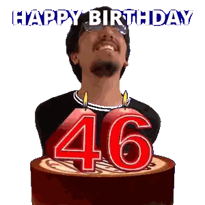 A Man Is Celebrating His 46Th Birthday With Candles On A Cake Sticker