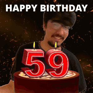 A Man Is Celebrating His 59Th Birthday With A Cake With The Number 59 On It GIF