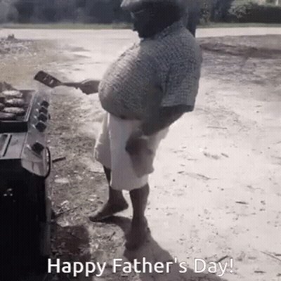 A Man Is Cooking On A Grill With The Words Happy Father 'S Day Written Below Him GIF