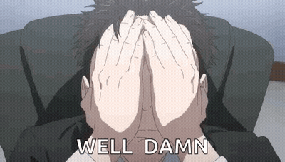 A Man Is Covering His Face With His Hands And Saying Well Damn GIF